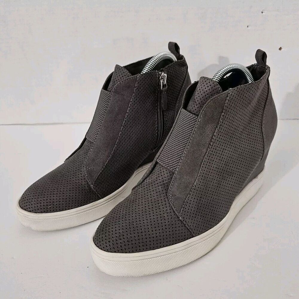 MIA Womens Wedge Sneakers 9 M Hidden Heel Shoes Charcoal Grey Suede Perforated